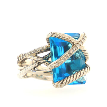 David Yurman Cable Wrap Ring Sterling Silver with Topaz and Diamonds 15mm