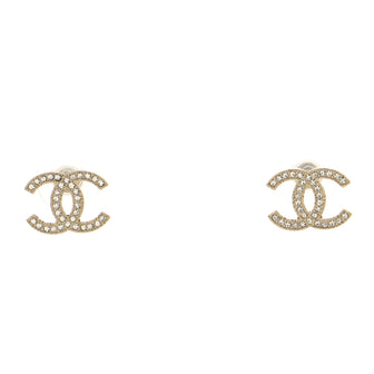Chanel CC Stud Earrings Crystal Embellished Metal