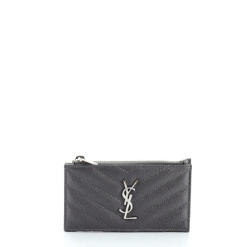 Saint Laurent Monogram Fragments Zip Card Holder Matelasse Chevron Leather