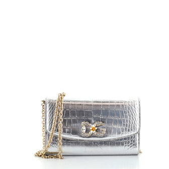 Dolce & Gabbana Dauphine Chain Crossbody Bag Crocodile Embossed Leather