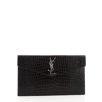 Saint Laurent Uptown Pouch Crocodile Embossed Leather