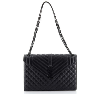 Saint Laurent Classic Monogram Envelope Satchel Quilted Leather Large