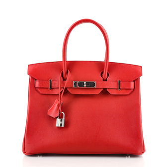 Hermes Birkin Handbag Red Epsom with Palladium Hardware 30