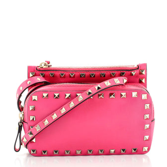 Valentino Rockstud Front Pocket Zip Shoulder Bag Leather Mini