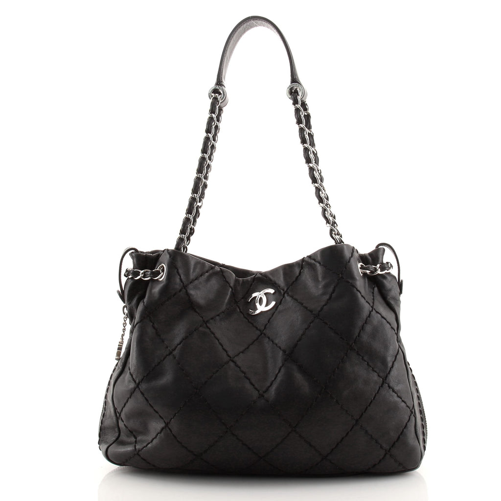 Chanel Expandable Zip Around Tote Quilted Leather Large Black 9409454