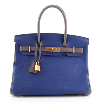 Hermes Birkin Handbag Bicolor Togo with Brushed Gold Hardware 30