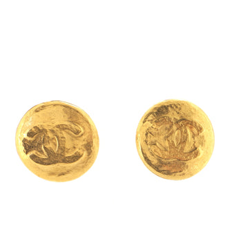 Chanel Vintage Round CC Clip-On Earrings Hammered Metal XL