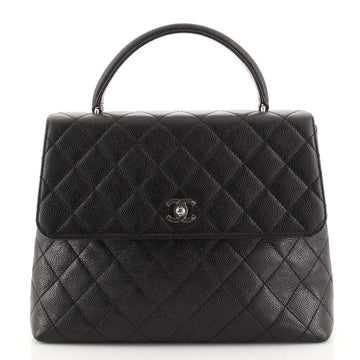 Chanel Vintage Classic Top Handle Flap Bag Quilted Caviar Jumbo
