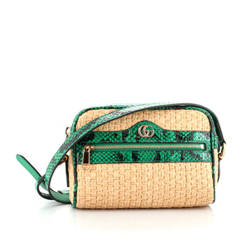 Gucci Ophidia Shoulder Bag Raffia with Snakeskin Mini