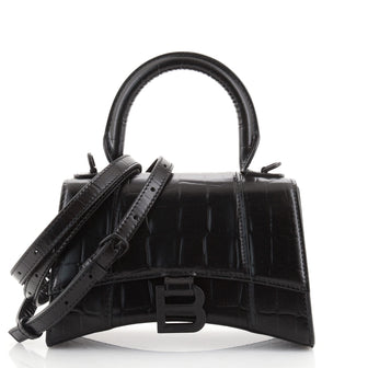 Balenciaga Hourglass Top Handle Bag Crocodile Embossed Leather XS