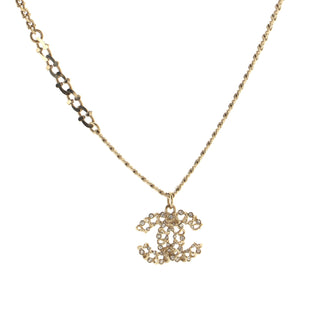 Chanel CC Long Pendant Necklace Crystal Embellished Metal