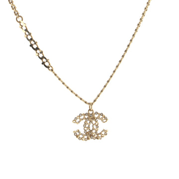 Chanel CC Long Pendant Necklace Crystal Embellished Metal