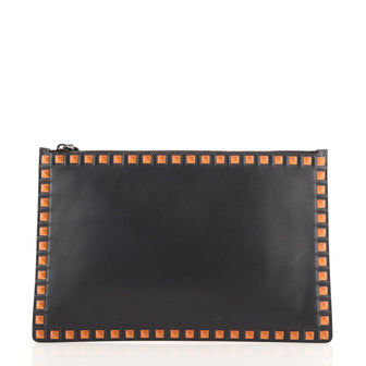 Valentino Rockstud Effect Pouch Printed Leather Large