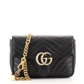 Gucci Pearly GG Marmont Flap Belt Bag Matelasse Leather