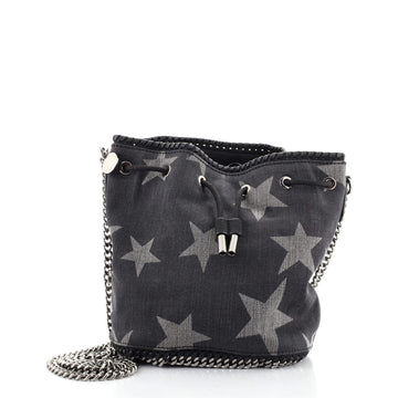 Stella McCartney Falabella Drawstring Bucket Bag Printed Denim Small