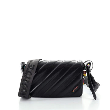 Off White Binder Clip Flap Bag Striped Leather Mini