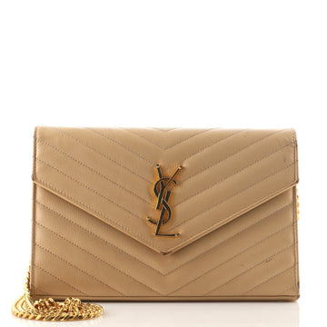 Saint Laurent Classic Monogram Wallet on Chain Matelasse Chevron Leather Small