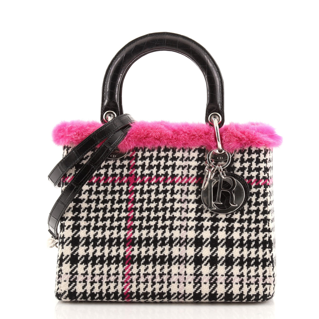 Christian Dior Lady Dior Bag Tweed with Fur and Crocodile Medium 94367