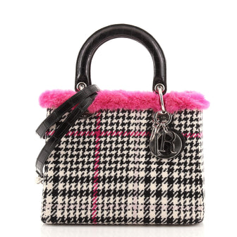 Christian Dior Lady Dior Bag Tweed with Fur and Crocodile Medium