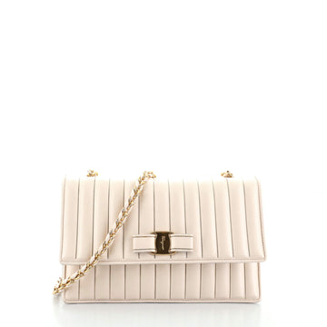 Salvatore Ferragamo Vara Bow Chain Flap Bag Vertical Quilted Leather with Micro Chain Detail Medium