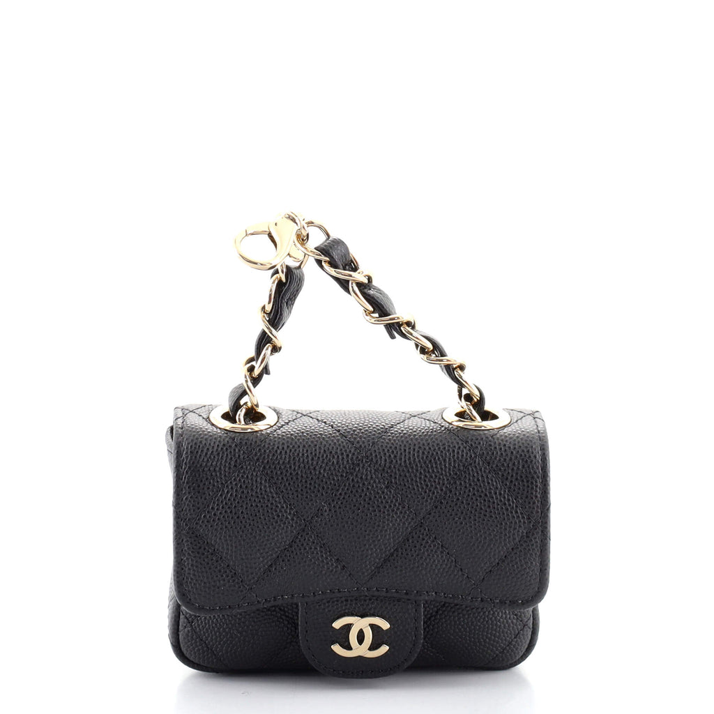 Handbags Chanel Chanel Medium Black Leather Medallion Charm Surpique Wrinkled Lambskin Chevron V Stitch Classic Flap Bag with Light Gold Tone Hardware