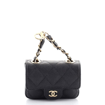 Chanel Classic Flap Charm Chain Belt Bag Quilted Caviar Mini