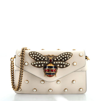 Gucci Broadway Pearly Bee Shoulder Bag Embellished Leather Mini