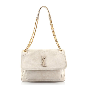 Saint Laurent Niki Chain Flap Bag Matelasse Chevron Suede Medium
