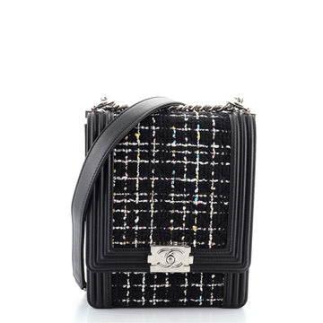 Chanel North South Boy Flap Bag Quilted Tweed Small