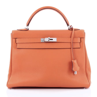 Hermes Kelly Orange Clemence with Palladium Hardware 32