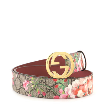 Gucci Interlocking G Belt Blooms Print GG Coated Canvas Wide