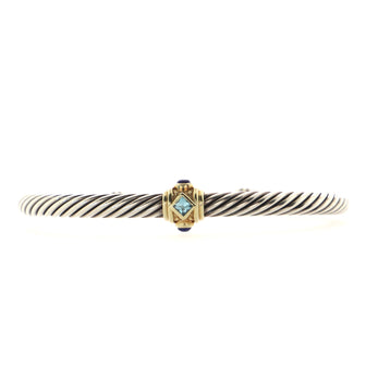 David Yurman Renaissance Single Station Cuff Bracelet Sterling Silver with 14K Yellow Gold, Blue Topaz and Lapis Lazuli 5mm