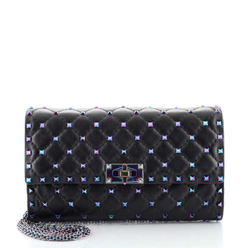 Valentino Rockstud Spike Wallet on Chain Quilted Leather Small