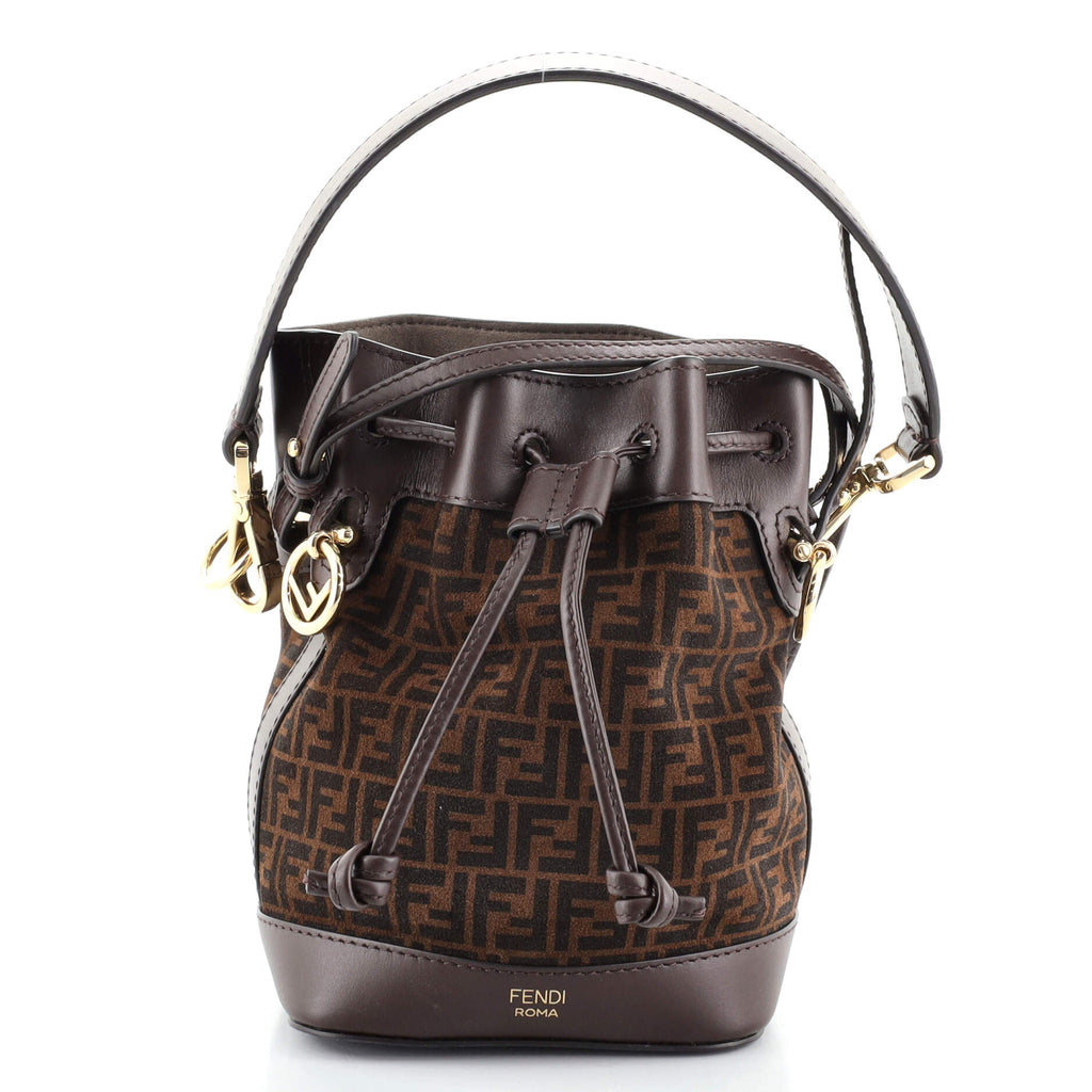 Fendi Mon Trésor Mini Embossed Leather Bucket Bag - Brown