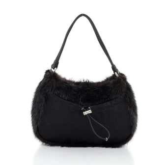 Prada Front Pocket Shoulder Bag Fur with Satin Small