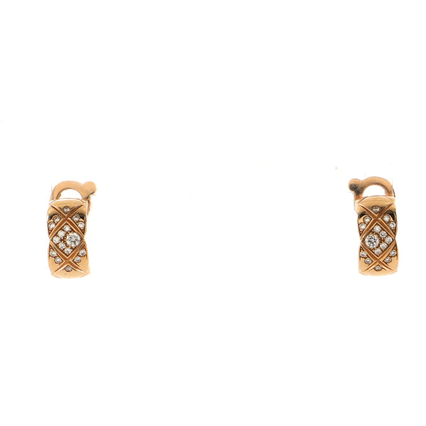Chanel Coco Crush Hoop Earrings 18K Beige Gold and Diamonds 94716