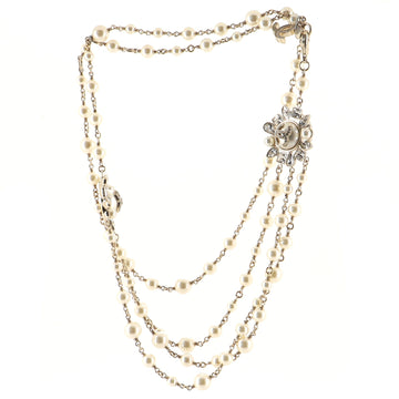 Chanel CC Pearl Necklace Faux Pearl with Crystal Embellished Metal