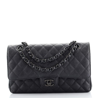 Chanel So Black Classic Double Flap Bag Quilted Crumpled Calfskin Medium