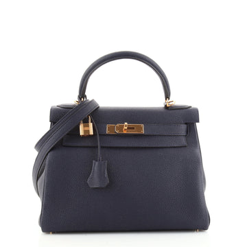 Hermes Kelly Handbag Blue Togo with Gold Hardware 28