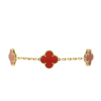 Van Cleef & Arpels Vintage Alhambra 5 Motifs Bracelet 18K Yellow Gold and Carnelian
