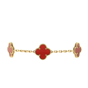 Van Cleef & Arpels Vintage Alhambra 5 Motifs Bracelet 18K Yellow Gold and Carnelian