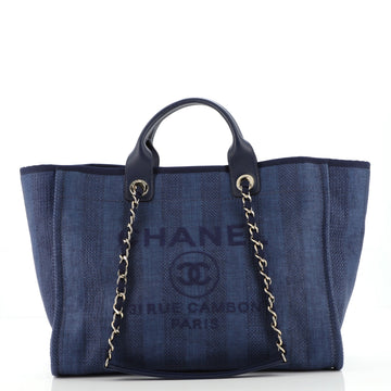 Chanel Deauville Tote Striped Mixed Fibers Medium