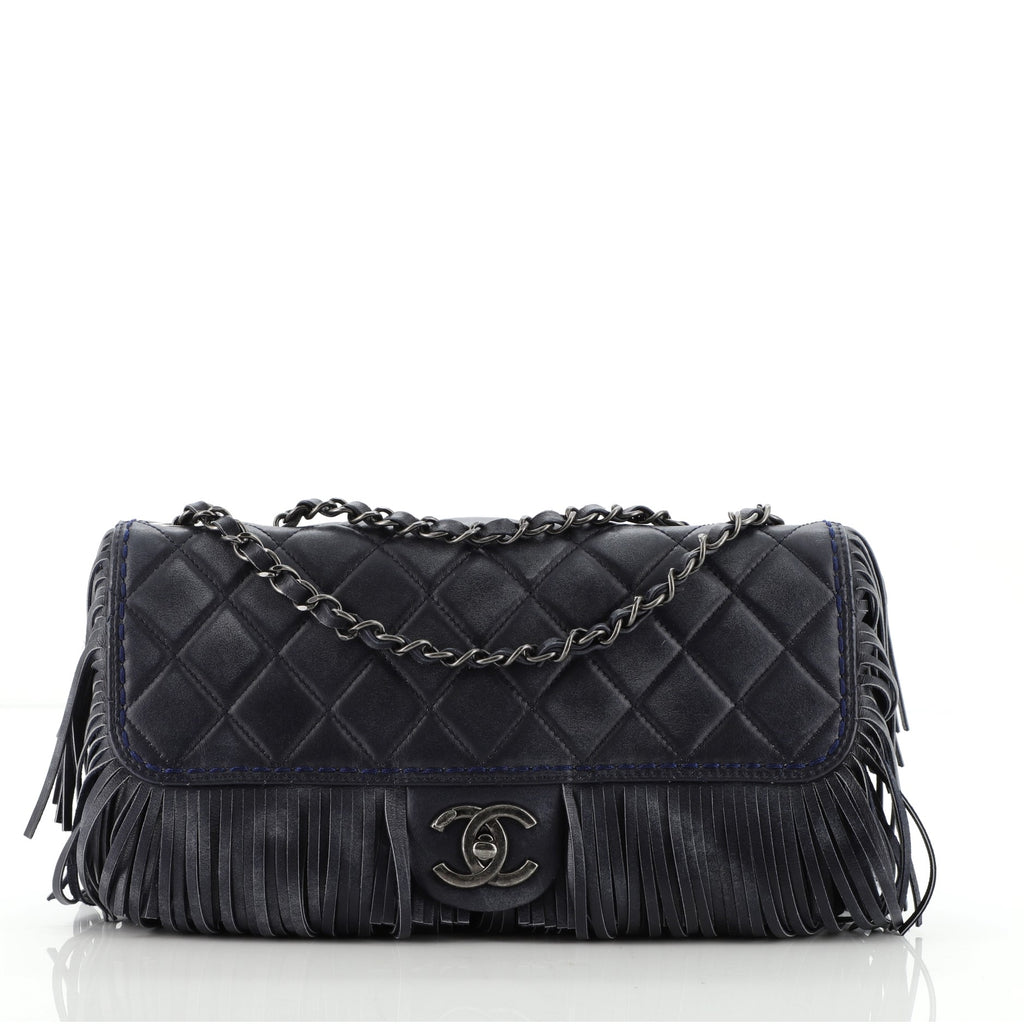 Chanel Paris-Dallas Fringe Flap Bag Quilted Leather Blue 947522