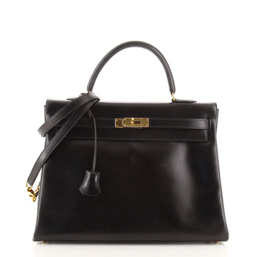 Hermes Kelly Handbag Black Box Calf with Gold Hardware 35