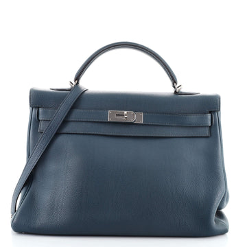 Hermes Kelly Handbag Blue Togo with Palladium Hardware 40