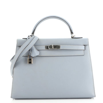 Hermes Kelly Handbag Blue Epsom with Palladium Hardware 32