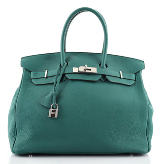 Hermes Birkin Handbag Green Togo with Palladium Hardware 35