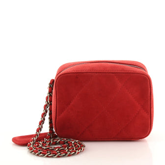 Chanel Vintage Chain Wristlet Clutch Quilted Suede Mini
