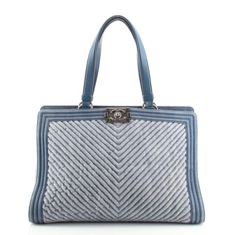 Chanel Boy Shopping Tote Chevron Denim