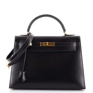 Hermes Kelly Handbag Black Box Calf with Gold Hardware 32